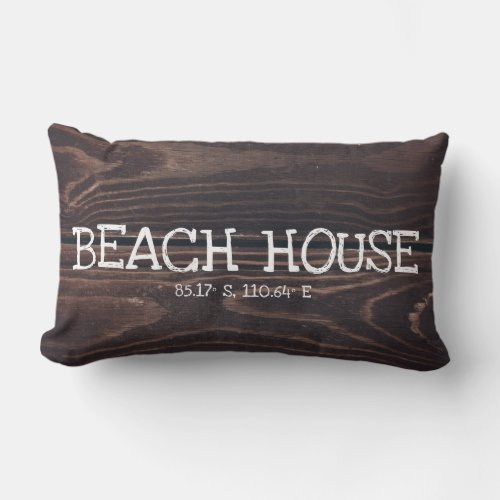  Beach House Rustic Brown Wood Custom Coordinates  Lumbar Pillow