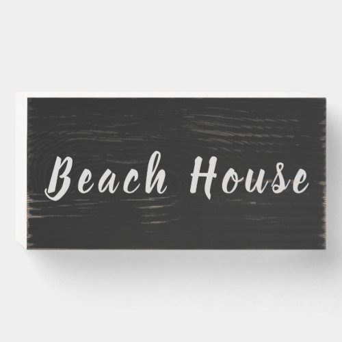 Beach House Rustic Light Grey Black Trendy Cool Wooden Box Sign