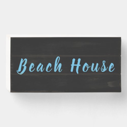 Beach House Rustic Sky Blue Black Vintage Trendy Wooden Box Sign