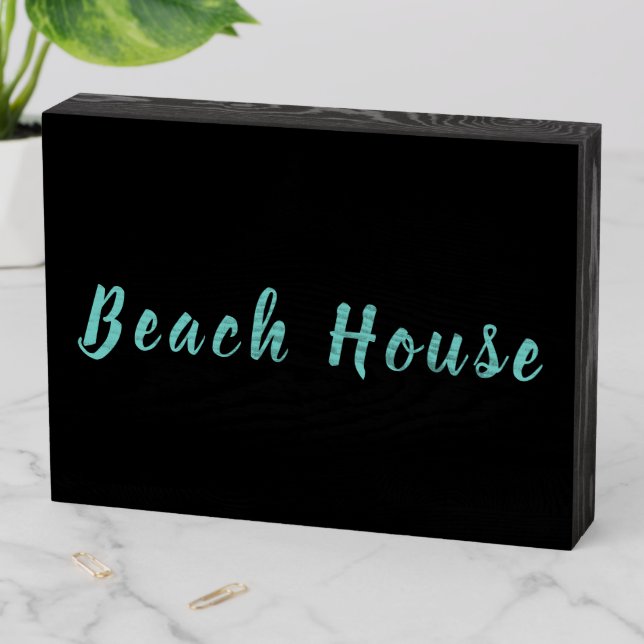 Beach House Rustic Teal Blue Trendy Stylish 2020 Wooden Box Sign (In Situ Horizontal)