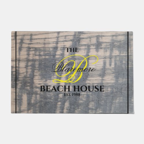 Beach House Rustic Wood Effect Yellow Initial  Doormat