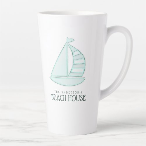 Beach House Sailboat Aqua Blue ID623 Latte Mug