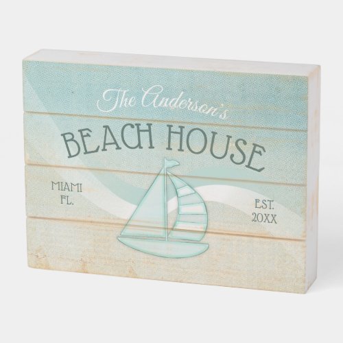 Beach House Sailboat Aqua Blue ID623 Wooden Box Sign