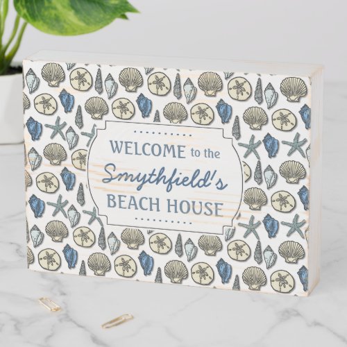 Beach House Sea Shells Nautical Coastal Custom Wooden Box Sign