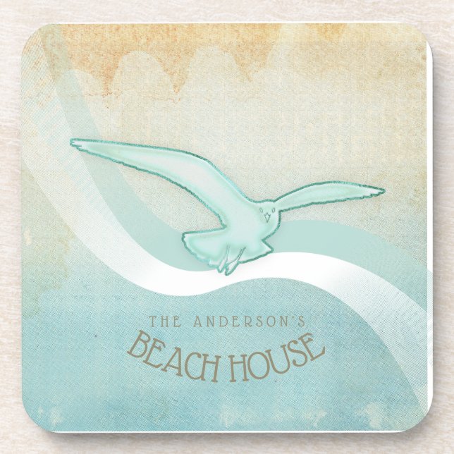 Beach House Seagull Aqua Blue ID623 Beverage Coaster (Front)