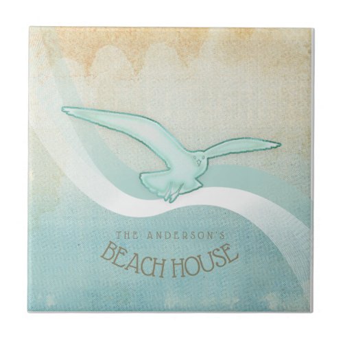 Beach House Seagull Aqua Blue ID623 Ceramic Tile