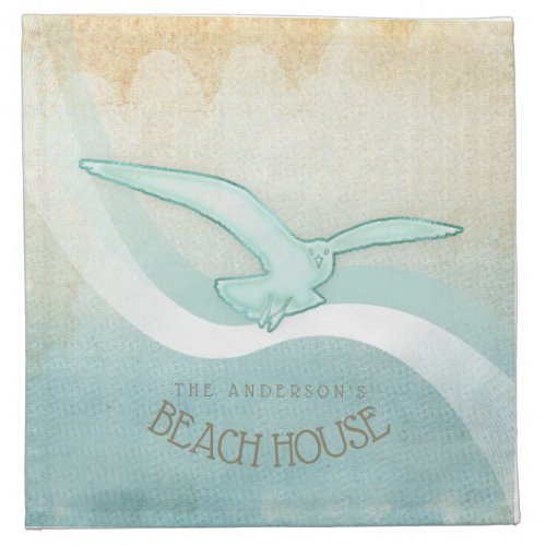 Beach House Seagull Aqua Blue ID623 Cloth Napkin