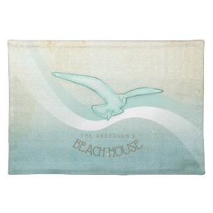 Beach House Seagull Aqua Blue ID623 Cloth Placemat