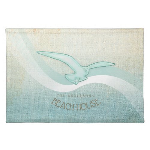 Beach House Seagull Aqua Blue ID623 Cloth Placemat