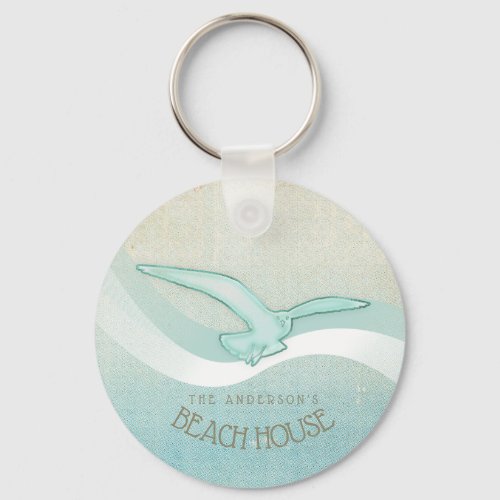 Beach House Seagull Aqua Blue ID623 Keychain