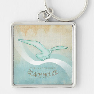 Beach House Seagull Aqua Blue ID623 Keychain