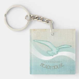Beach House Seagull Aqua Blue ID623 Keychain