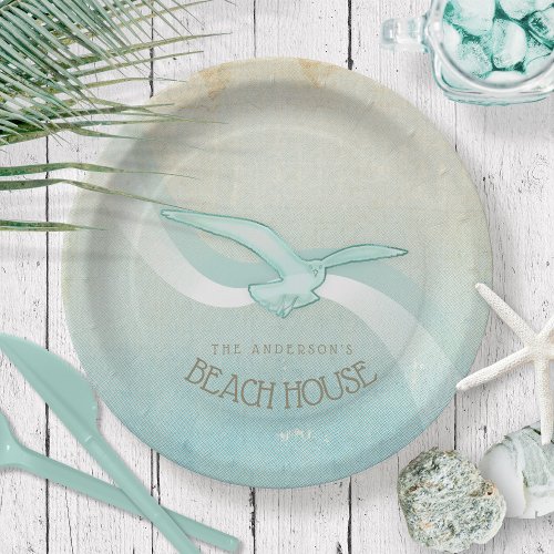 Beach House Seagull Aqua Blue ID623 Paper Plates