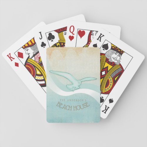 Beach House Seagull Aqua Blue ID623 Poker Cards