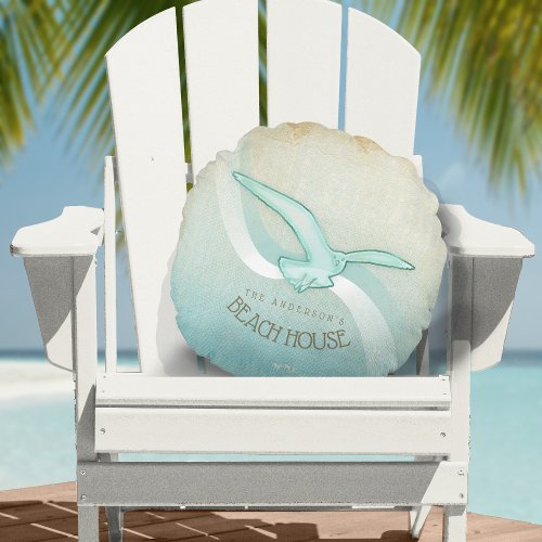 Beach House Seagull Aqua Blue ID623 Round Pillow