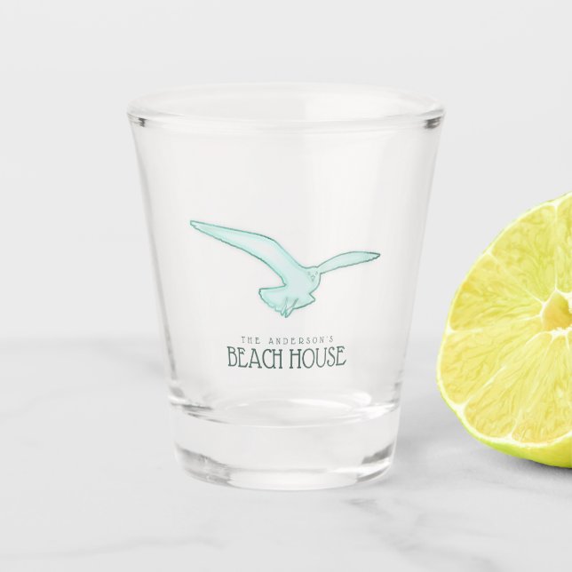 Beach House Seagull Aqua Blue ID623 Shot Glass (Front)
