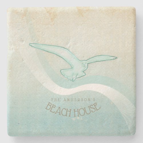 Beach House Seagull Aqua Blue ID623 Stone Coaster