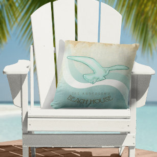 Beach House Seagull Aqua Blue ID623 Throw Pillow