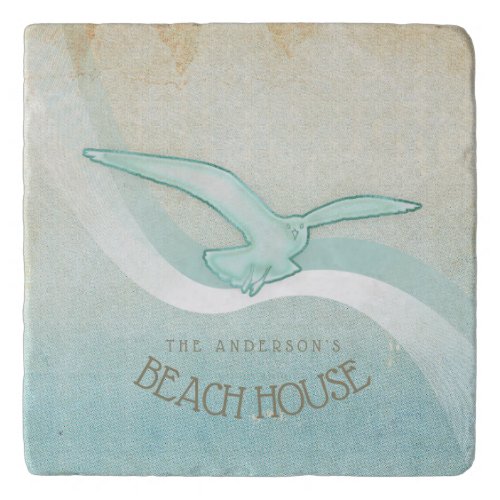 Beach House Seagull Aqua Blue ID623 Trivet