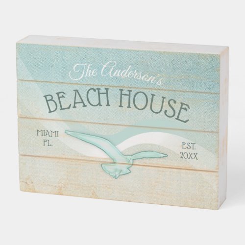Beach House Seagull Aqua Blue ID623 Wooden Box Sign