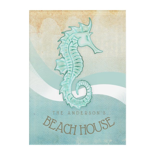 Beach House Seahorse Aqua Blue ID623 Acrylic Print (Front)