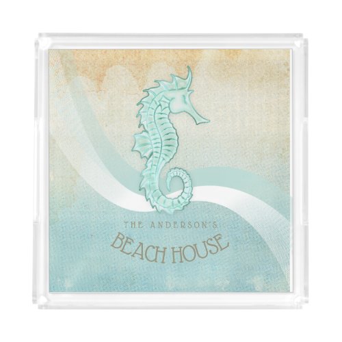 Beach House Seahorse Aqua Blue ID623 Acrylic Tray