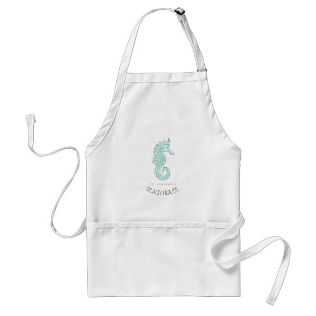 Beach House Seahorse Aqua Blue ID623 Adult Apron (Front)