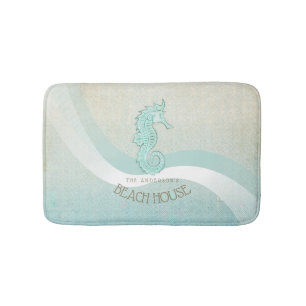 Beach House Seahorse Aqua Blue ID623 Bath Mat