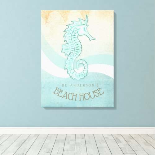 Beach House Seahorse Aqua Blue ID623 Canvas Print