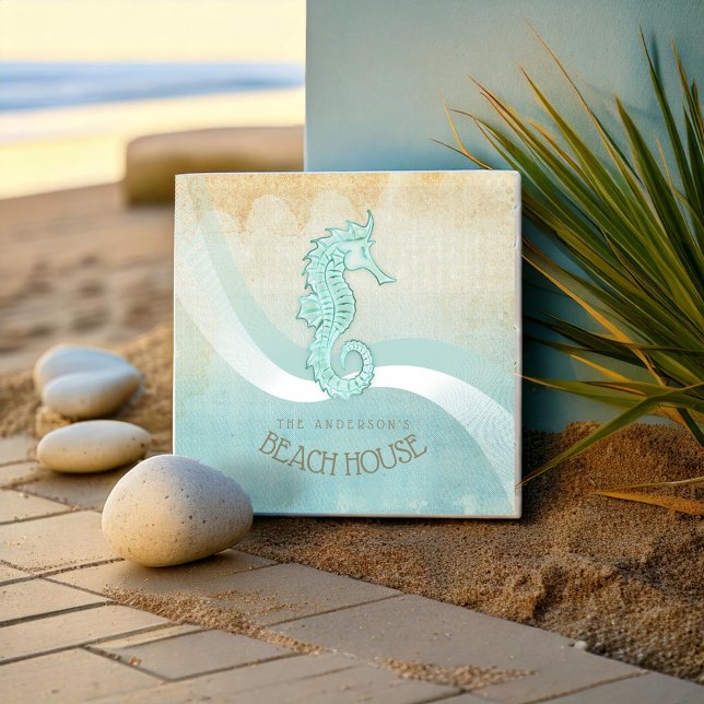 Beach House Seahorse Aqua Blue ID623 Ceramic Tile (Creator Uploaded)