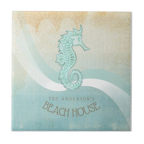 Beach House Seahorse Aqua Blue ID623 Ceramic Tile