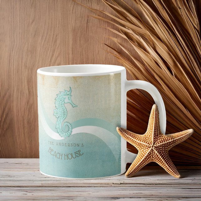 Beach House Seahorse Aqua Blue ID623 Coffee Mug (Creator Uploaded)
