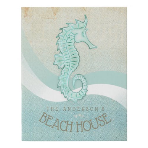 Beach House Seahorse Aqua Blue ID623 Faux Canvas Print