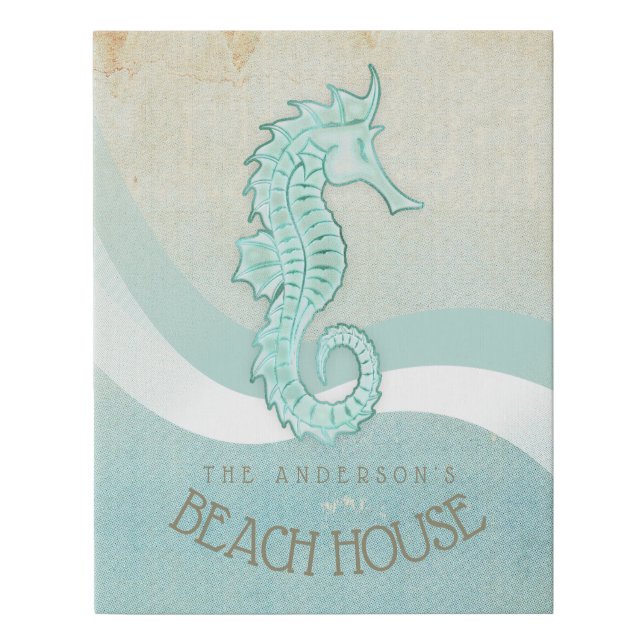 Beach House Seahorse Aqua Blue ID623 Faux Canvas Print (Front)