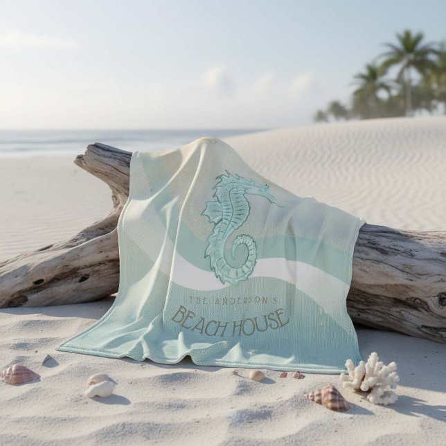 Beach House Seahorse Aqua Blue ID623 Fleece Blanket (Creator Uploaded)
