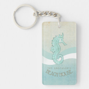 Beach House Seahorse Aqua Blue ID623 Keychain
