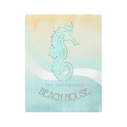 Beach House Seahorse Aqua Blue ID623 Metal Print