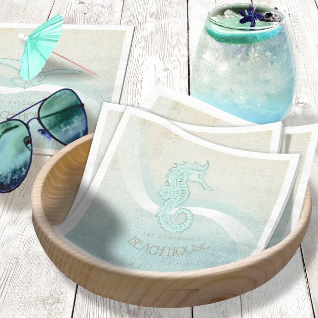 Beach House Seahorse Aqua Blue ID623 Napkins (Creator Uploaded)
