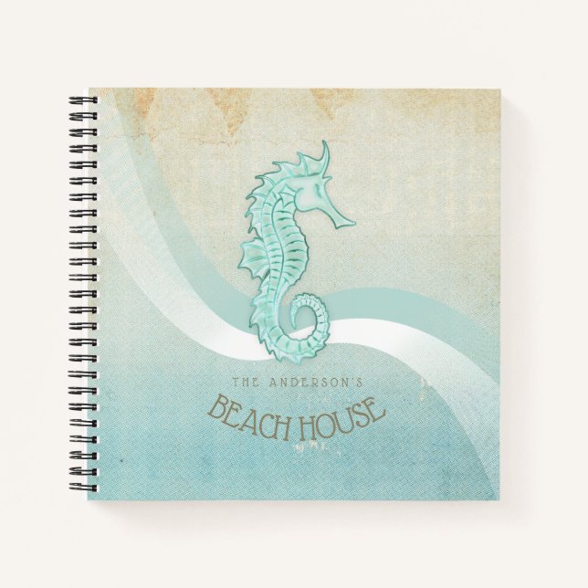 Beach House Seahorse Aqua Blue ID623 Notebook (Front)