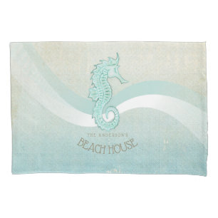Beach House Seahorse Aqua Blue ID623 Pillow Case