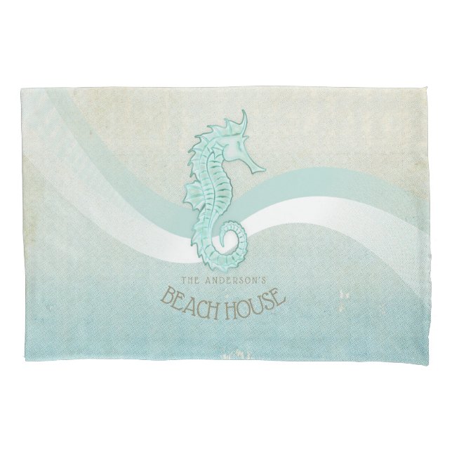 Beach House Seahorse Aqua Blue ID623 Pillow Case (Front)