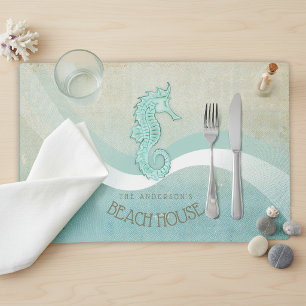 Beach House Seahorse Aqua Blue ID623 Placemat