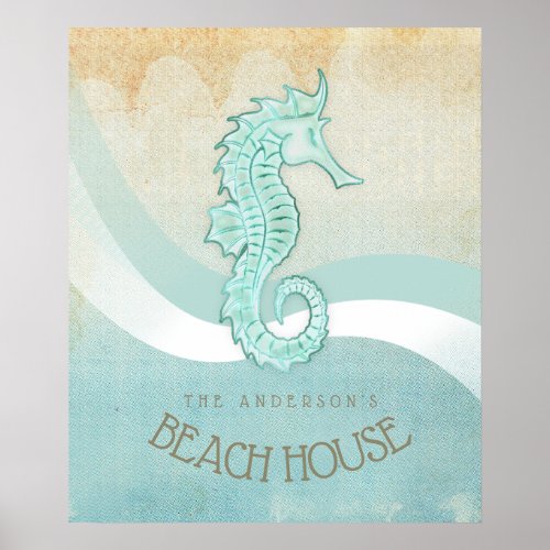 Beach House Seahorse Aqua Blue ID623 Poster