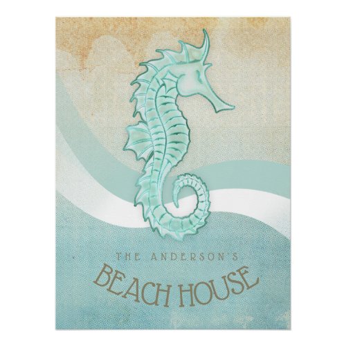 Beach House Seahorse Aqua Blue ID623 Poster