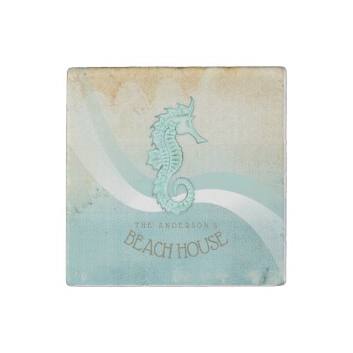 Beach House Seahorse Aqua Blue ID623 Stone Magnet