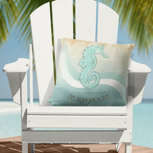 Beach House Seahorse Aqua Blue ID623 Throw Pillow