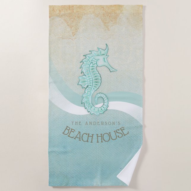 Beach House Seahorse Aqua Blue ID623 Towel (Front)