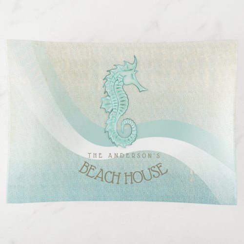 Beach House Seahorse Aqua Blue ID623 Trinket Tray