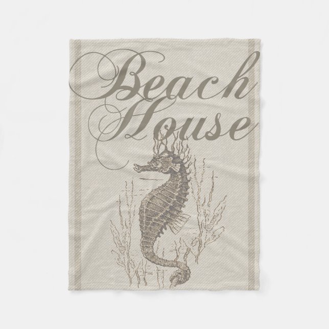 Beach House Seahorse Seashore Fleece Blanket (Front)