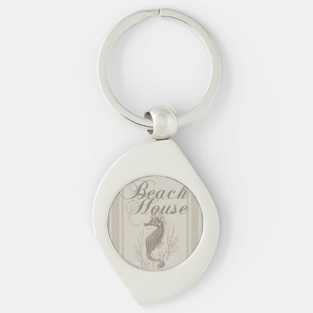 Beach House Seahorse Seashore Keychain (Front)